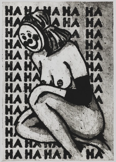 Sonja Vulpes, HA HA HA, kolagrafija, 100 x 70 cm, 2020.