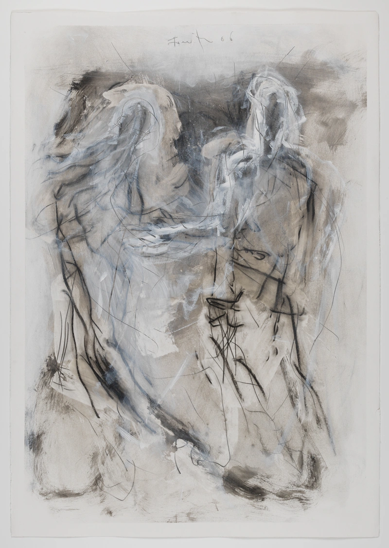 Two Figures, 2006, acrylic, pastel and wax on paper, 100 x 70.2 cm.